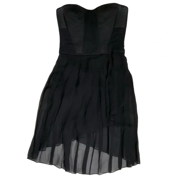 BCBG MaxAzria “April” Black Strapless Corset Silk Chiffon Hi-Low Dress - Picture 5 of 16
